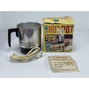 Vintage 4 Cup Electric Hot Pot Original Packaging Bright Polished Aluminum AIM
